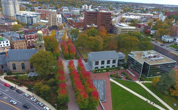 An overhead view of the city of Quincy, Massachusetts, which issued bonds this week.