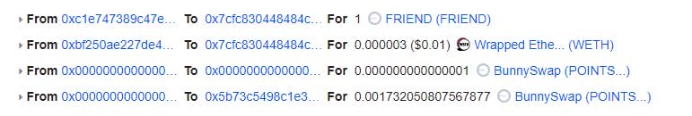 An image of blockchain data showing FRIEND's liquidity.