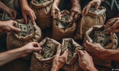 people taking grants from different bags of money.