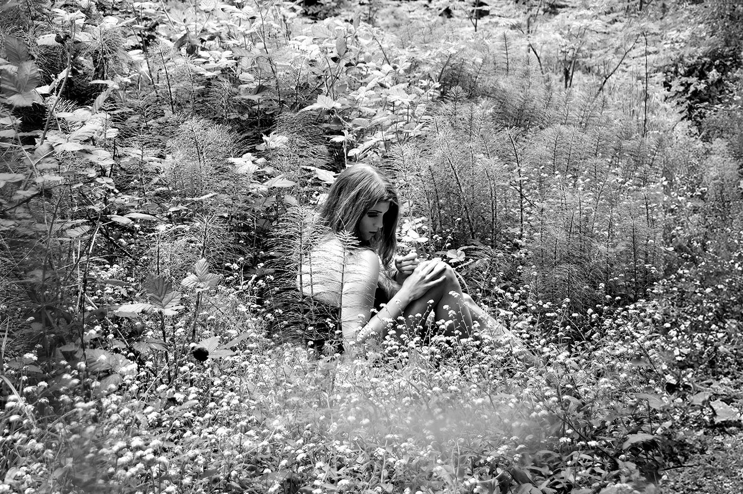 a person sitting in a field