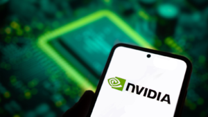 Technology company Nvidia displayed on mobile phone.  NVDA shares