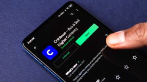 A close-up of the Coinbase (COIN) app installation option.