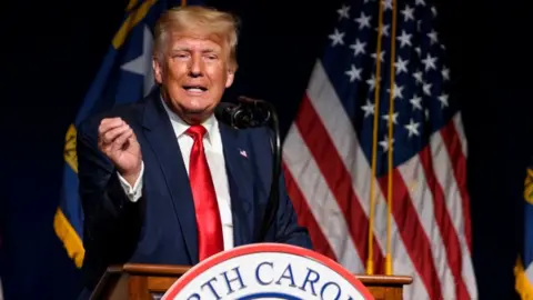 Getty Images Former US President Donald Trump speaks at the North Carolina Republican Convention