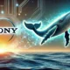 Sony logo morphing into a stylized whale fin, symbolizing the Whalefin crypto exchange acquisition