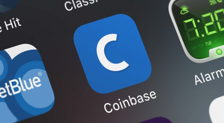 The Coinbase (COIN) app displayed on an iPhone screen.