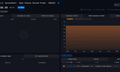 US government moves $4 million in Bitcoin (BTC) seized from Ryan Farace, data shows